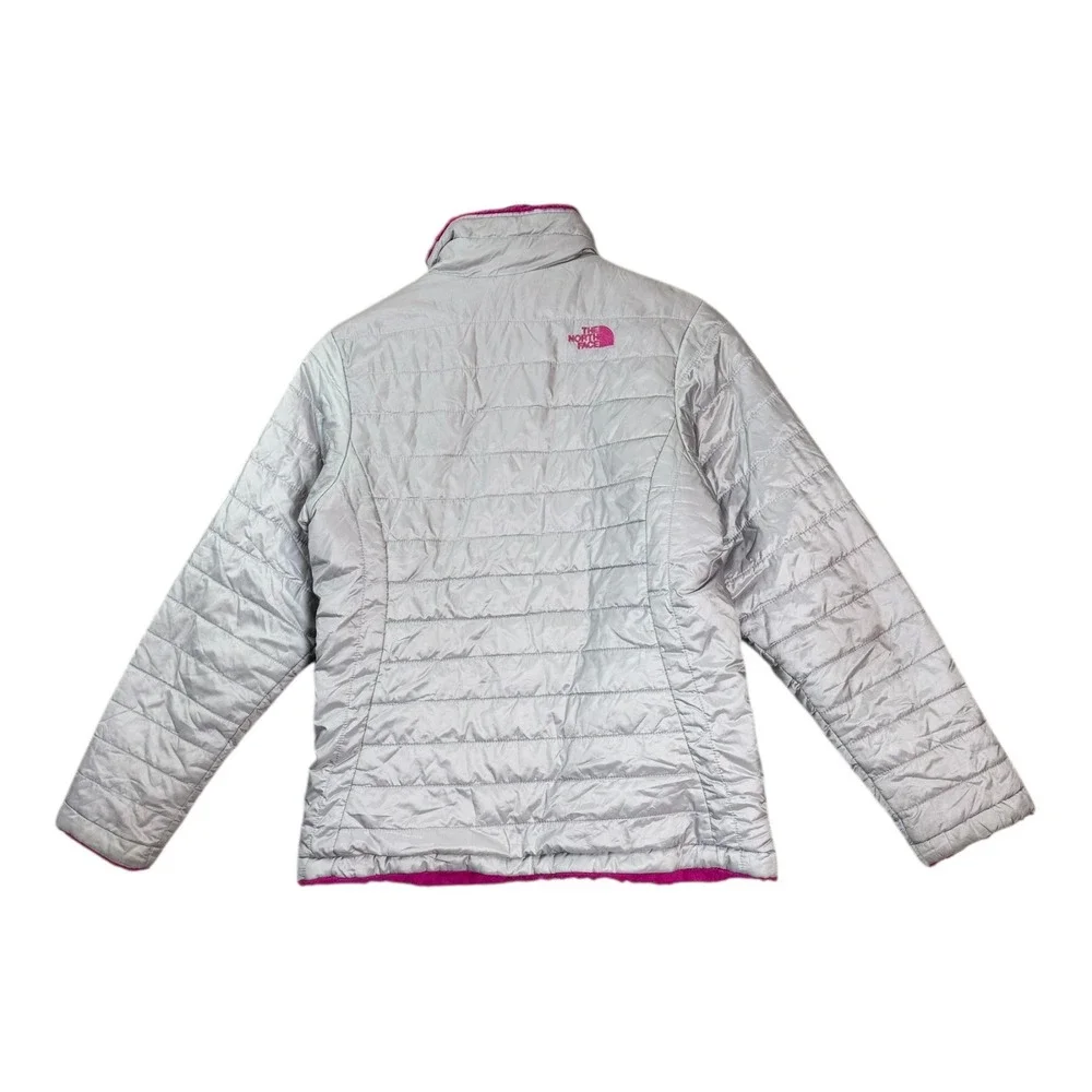 The‎ North Face Girls Reversible Mossbud Swirl Jacket XL Pink Gray Fleece Puffer
